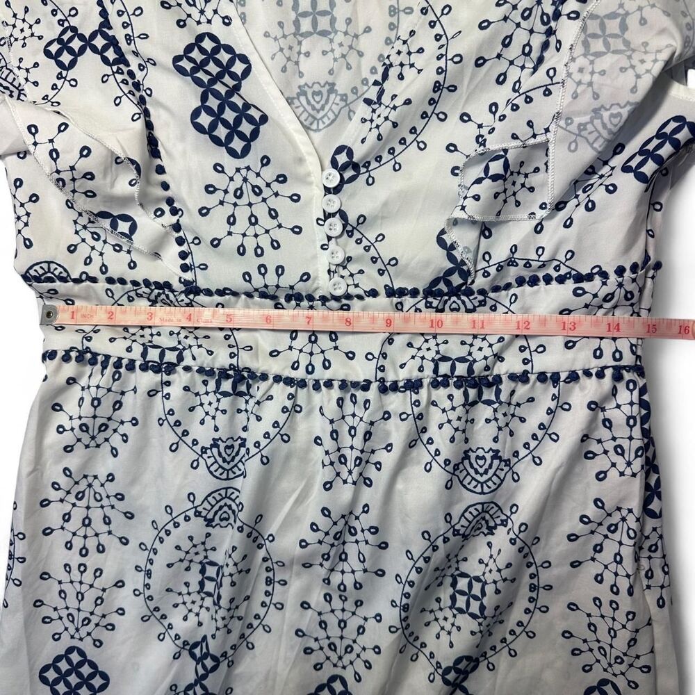 Boho Blue & White Flutter Sleeve Tiered Maxi Sundress Size M - Picture 6 of 6